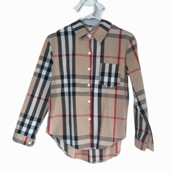 Burberry inspired plaid blouse • Medium Jrs • button down striped women's - Picture 1 of 4